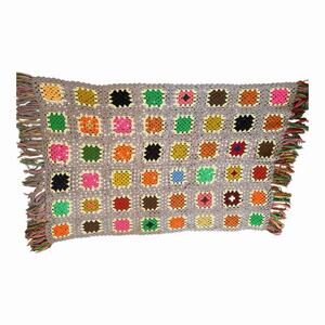 Granny Square Afghan Throw Homemade Crocheted Multicolor 75x47 Mid Century